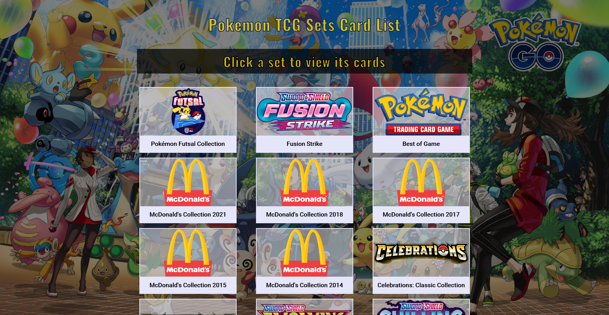 Screenshot of Pokemon TCG card search site